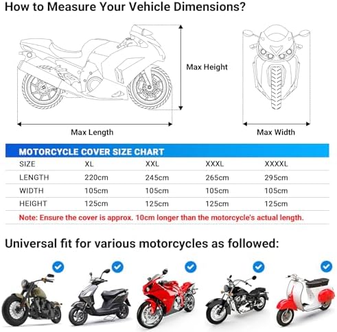 Favoto Upgraded Version Motorbike Cover 210D Waterproof Motorcycle Cover - Image 7