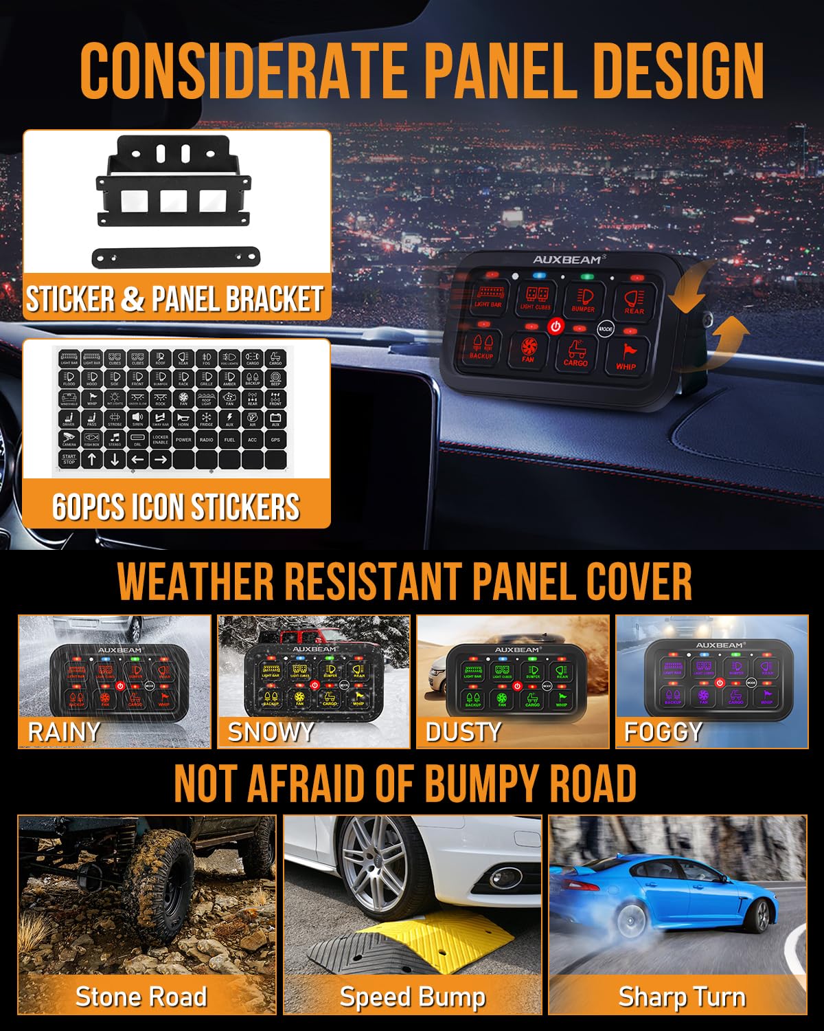 Auxbeam 8 Gang Switch Panel RA80 Toggle Momentary Pulsed RGB Dimmable - Image 5