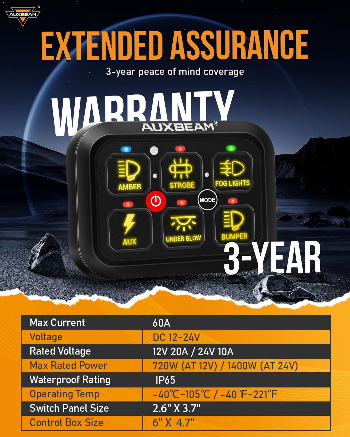 Auxbeam RGB 6 Gang Switch Panel RA60 Auto-Dimmable Switch Panel - Image 7