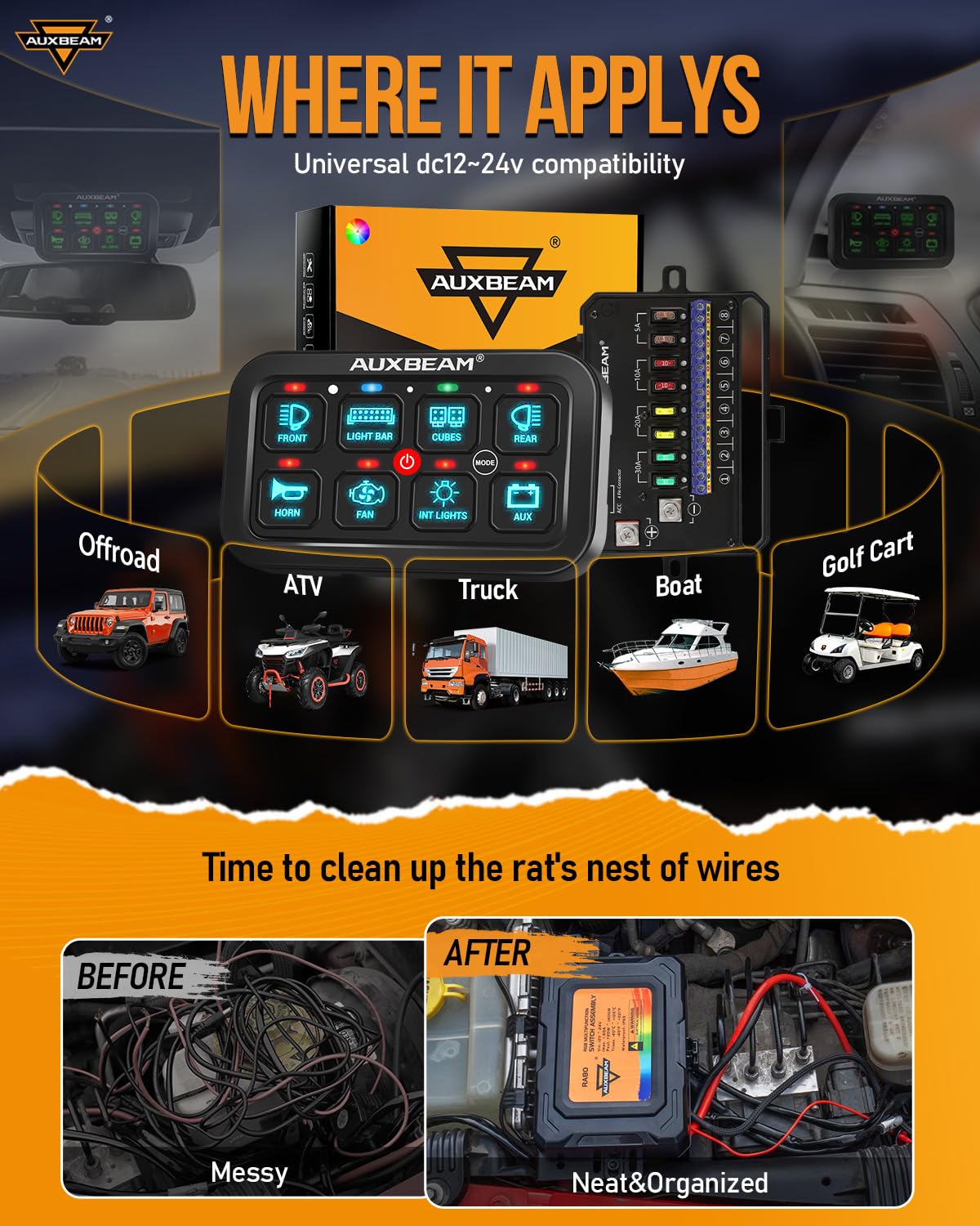 Auxbeam 8 Gang Switch Panel RA80 Auto-Dimmable RGB Switch Panel - Image 6