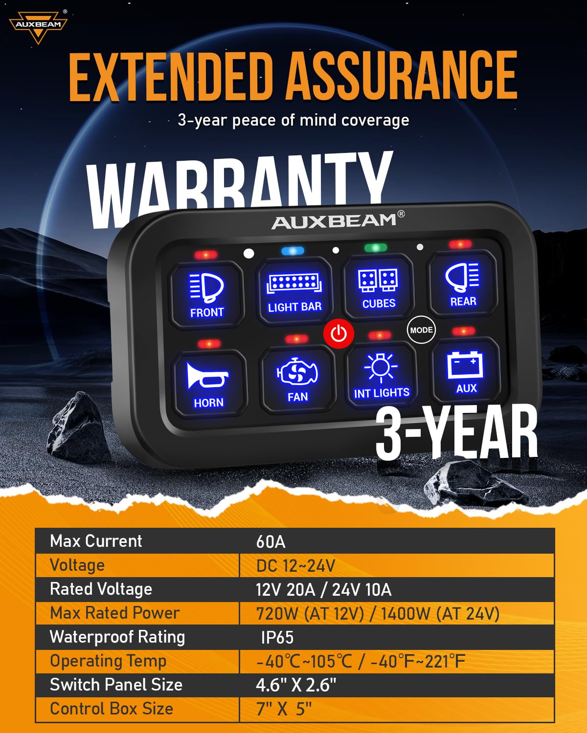 Auxbeam 8 Gang Switch Panel RA80 Auto-Dimmable RGB Switch Panel - Image 7