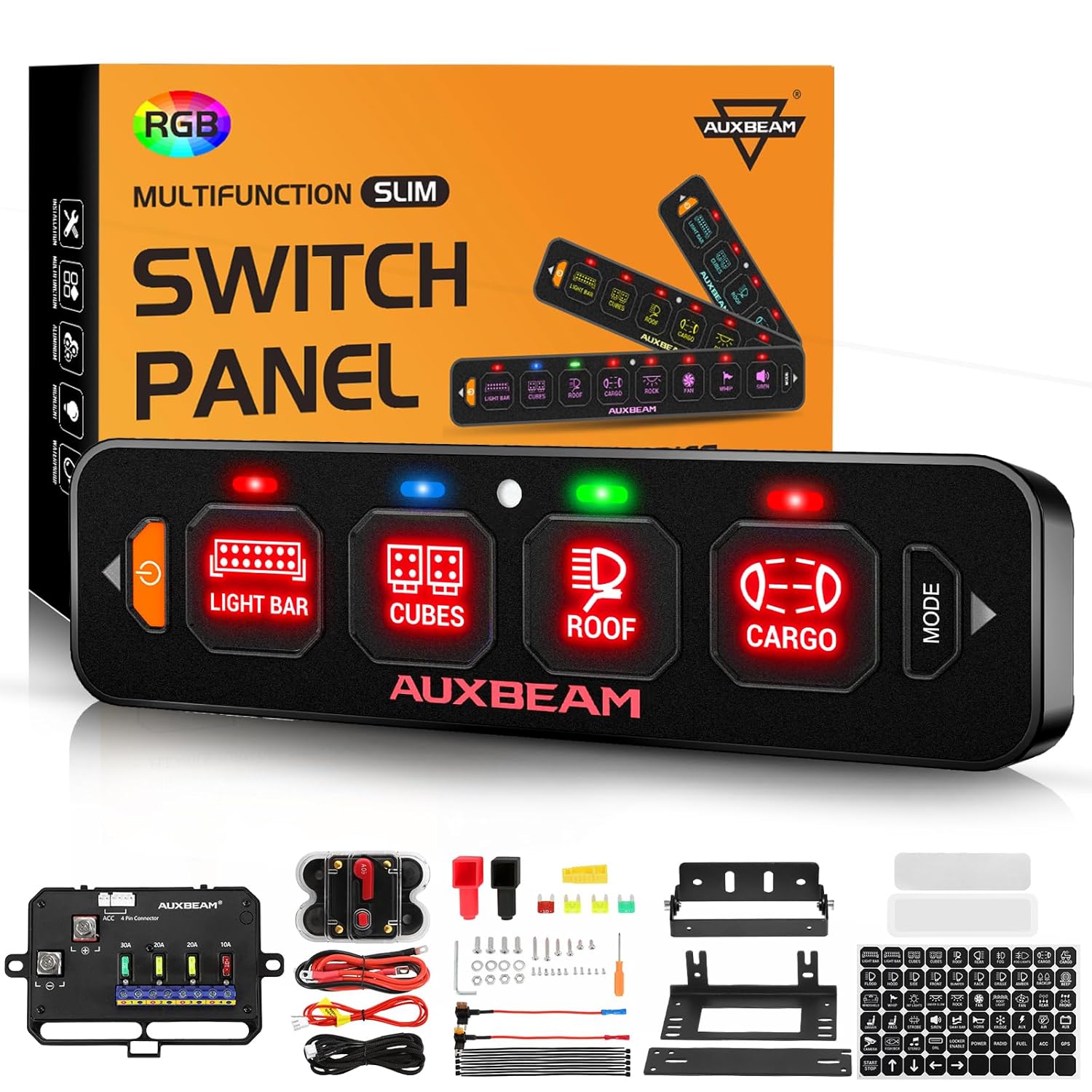 Auxbeam 4 Gang Slim Switch Panel RGB AS-R40 Automatic Dimmable Switch Panel