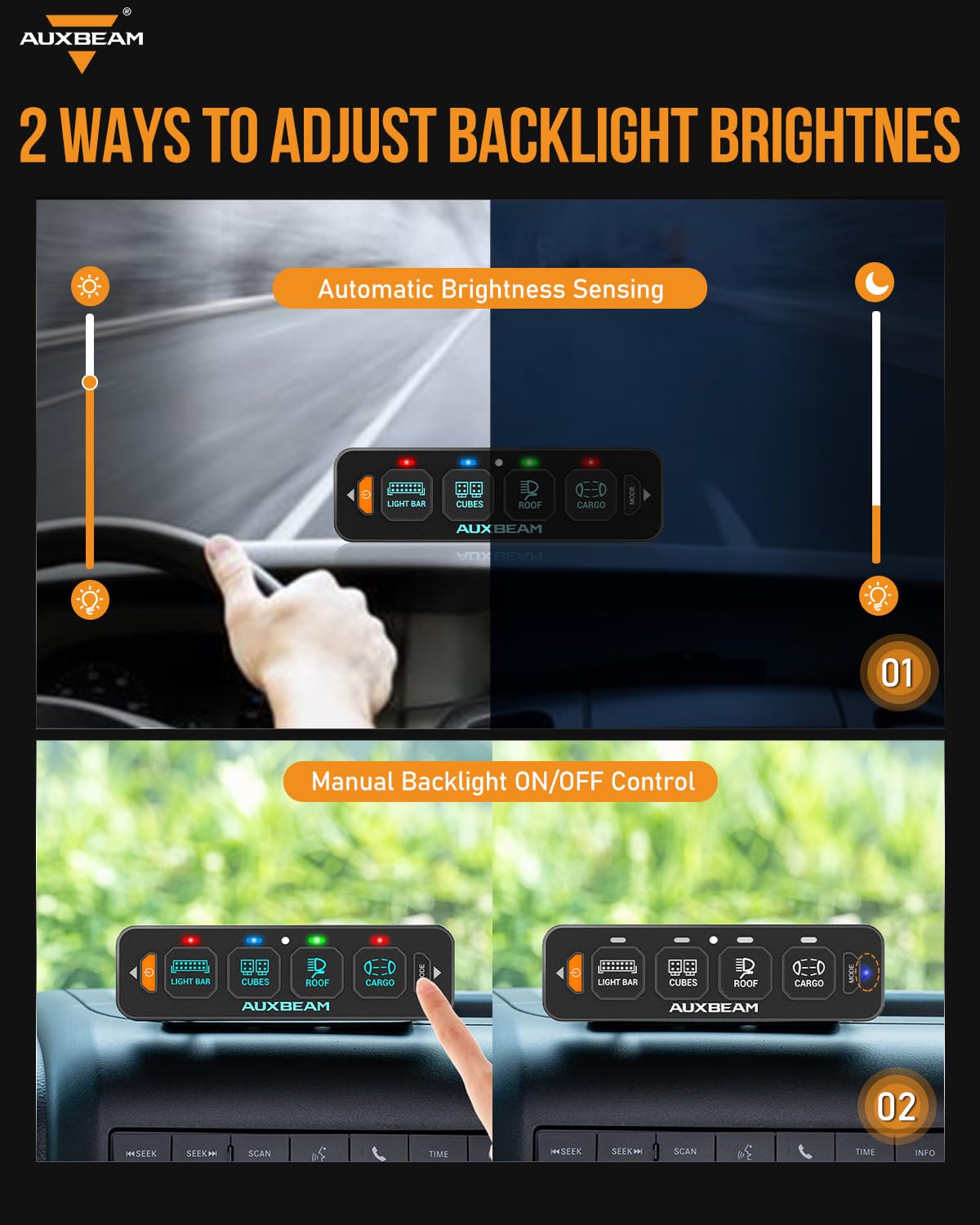 Auxbeam 4 Gang Slim Switch Panel RGB AS-R40 Automatic Dimmable Switch Panel - Image 4