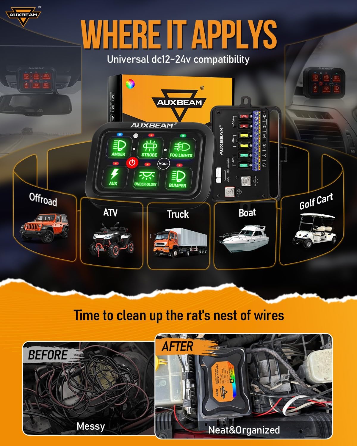 Auxbeam RGB 6 Gang Switch Panel RA60 Auto-Dimmable Switch Panel - Image 6