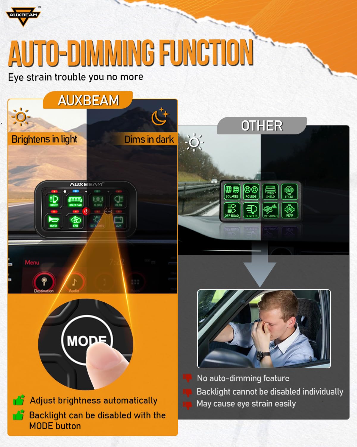 Auxbeam 8 Gang Switch Panel RA80 Auto-Dimmable RGB Switch Panel - Image 3