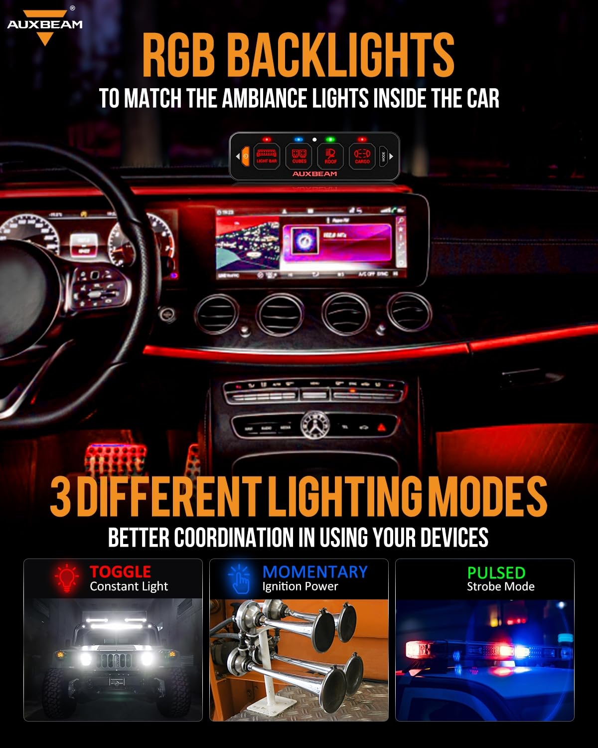 Auxbeam 4 Gang Slim Switch Panel RGB AS-R40 Automatic Dimmable Switch Panel - Image 2