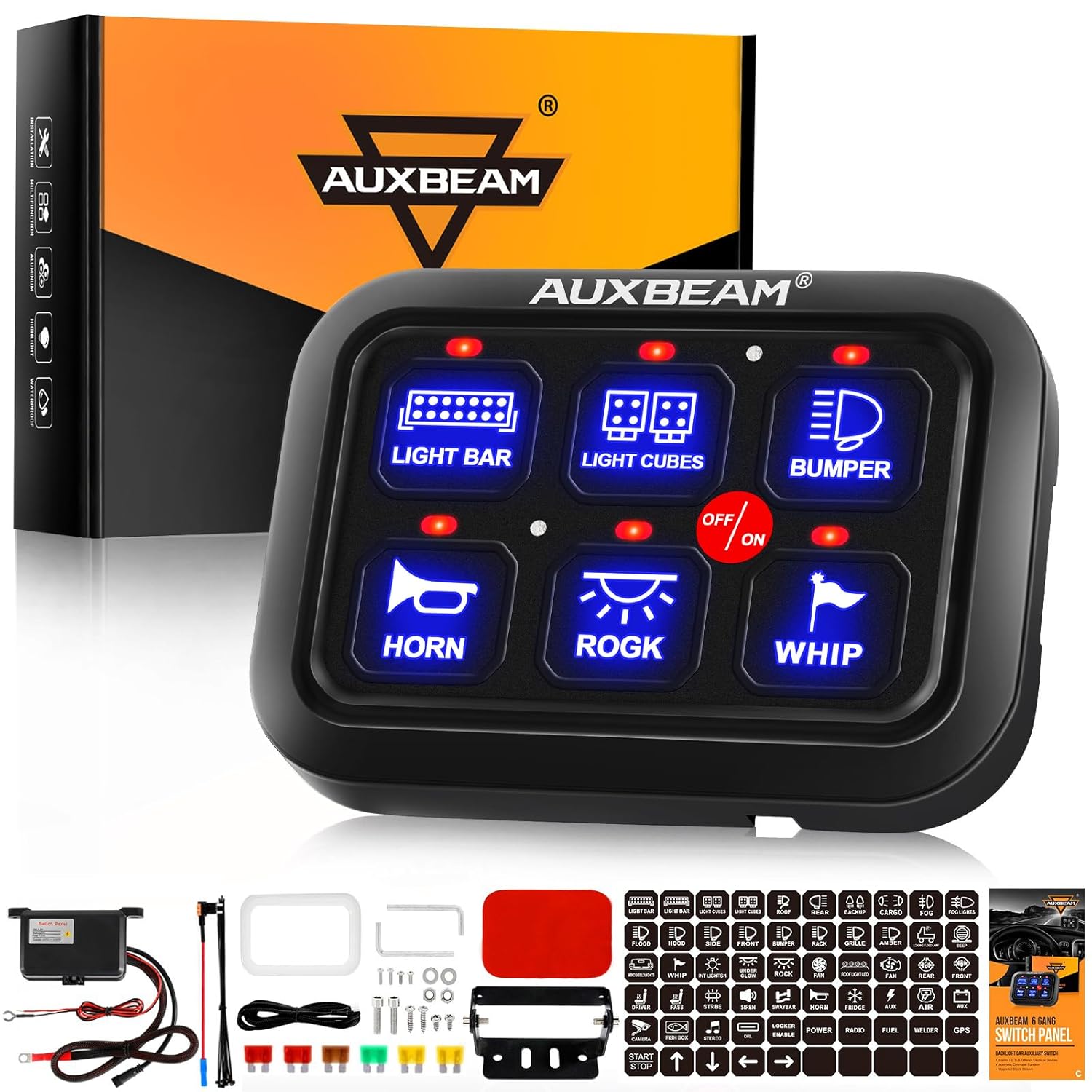 Auxbeam 6 Gang Switch Panel BC60, Universal Circuit Control Relay System Box
