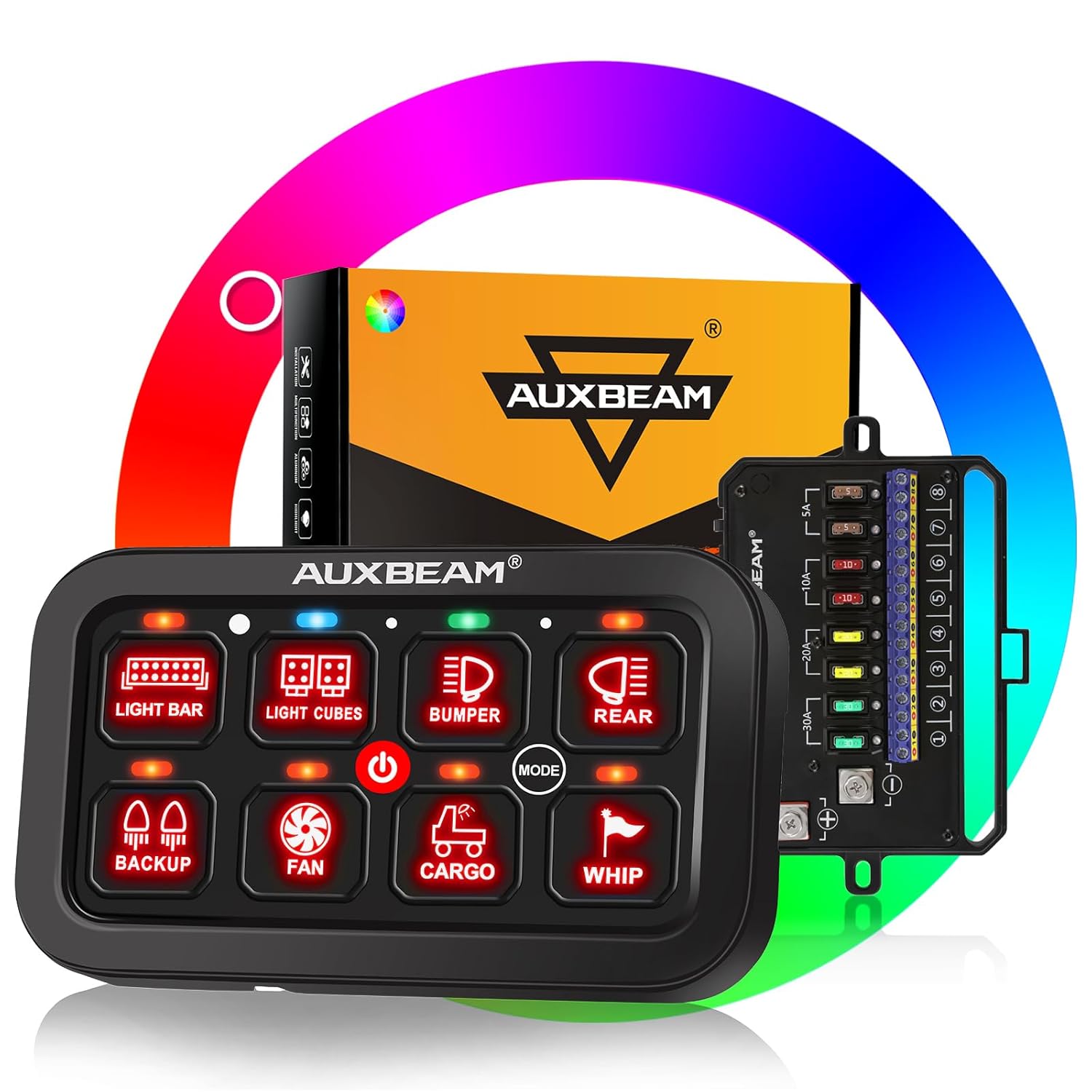 Auxbeam 8 Gang Switch Panel RA80 Auto-Dimmable RGB Switch Panel