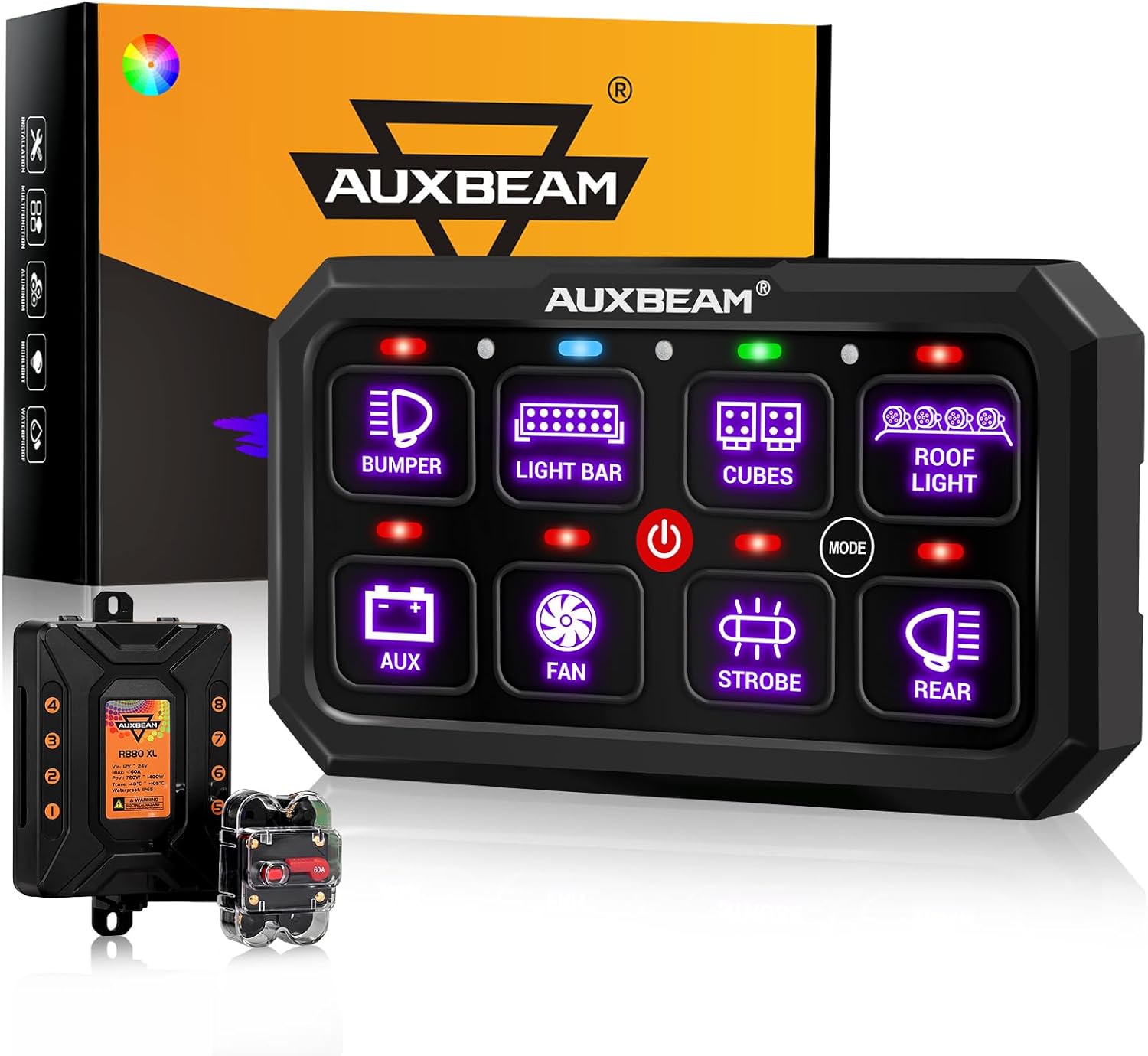 Auxbeam Switch Panel 5 Inch Large 8 Gang Switch Panel RB80 XL Toggle Momentary