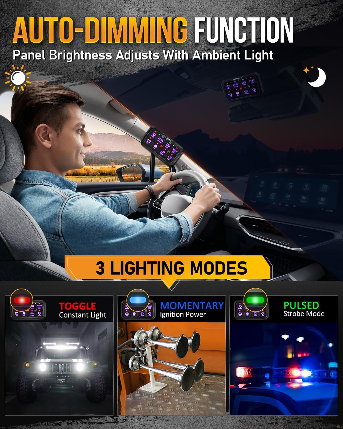 Auxbeam Switch Panel 5 Inch Large 8 Gang Switch Panel RB80 XL Toggle Momentary - Image 3